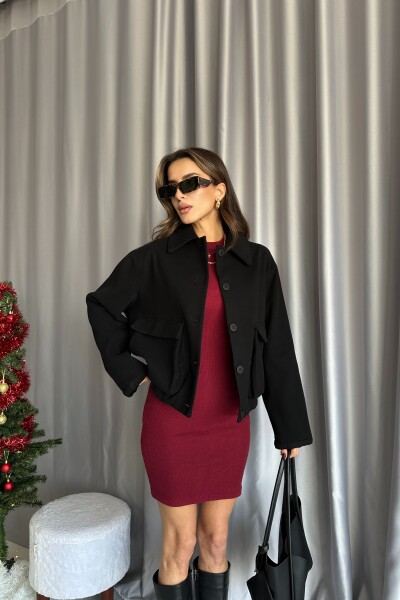 Beli Lastikli Astarlı Oversize Kaşe Ceket - Siyah - 4